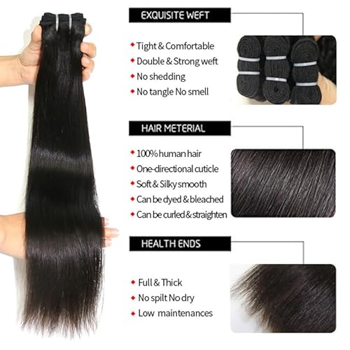 12A Human Hair Bundles Brazilian Straight Hair Bundles 26 28 30 Inch Unprocessed Virgin Weave 3 Bundles Human Hair Raw Remy Hair Bundles Natural Black