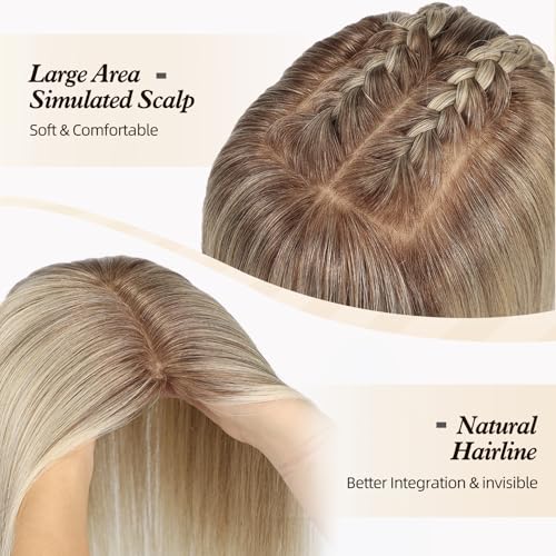 5.5"¡¿5" Human Hair Toppers 12 inches for Women,100% Remy Human Hair with 4 Non-slip Clips and Large-area Simulation Scalp Base,Top Hairpieces for Women with Thin Hair(Ombre Gray)