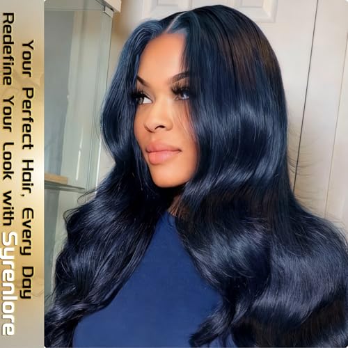 Dark Blue Body Wave 4x4 HD Transparent Lace Closure with Bundles, 12A 100% Brazilian Virgin Hair, Soft Glossy Thick, Perfect for Quick Weave Sew-In Styles 16 18 20 Inch + 4x4 Closure 16 Inch