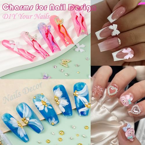 10000pcs Nail Charms and Gems:Pink Cute Bow Heart 3D Flower Charms for Junk Cases kit;Gold Chunky Butterfly Charms for Nails Design,nail jewels Diamond Rhinestones for Nails;Beads Pearls for Nails Art