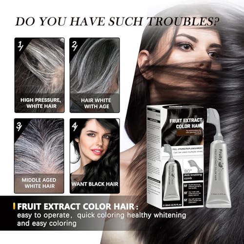 Fruit Essence Hair Dyeing Comb, 2025 New Black Fruit Dyeing Cream, Plant Extract Hair Dye Essence, Hair Dye Cream with Comb, Natural Gray Coverage, Easy Home Hair Color Kit (01#)