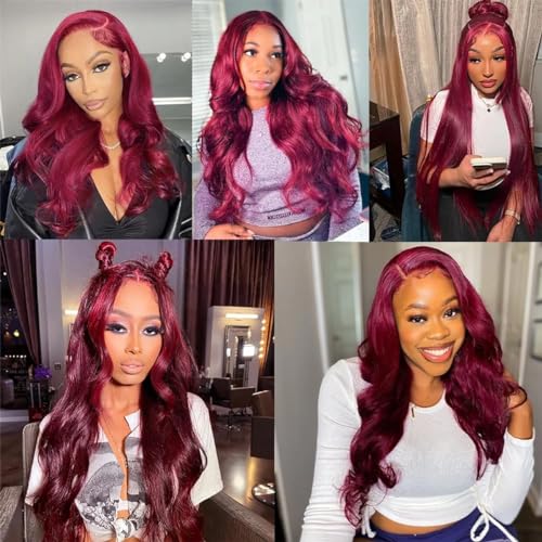 Wear and Go Glueless Burgundy Lace Front Wigs - Pre Plucked, Pre Cut Human Hair, 30 Inch Body Wave, 5x5 Lace Closure, Upgraded No Glue for Black Women