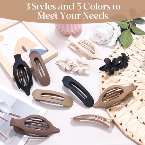 10 Pcs Flat Hair Claw Clips for Women, 3 Styles Non-Slip French Matte Claw Clips for Long Thin Thick Curly Hair, Large Strong Hold Claw Clips for Thick Hair