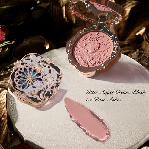 Flower Knows Little Angel Cream Blush,Buildable & Blendable Makeup Blush for cheeks,Soft & Long-lasting,Dusty Mauve Rose Flush for All Skin Tones(04 Rose Ashes,6g)