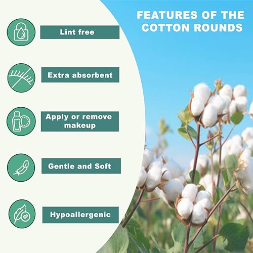 Premium 100% cotton pads, 200 rounds - Skincare, Baby, Cleansing, Gentle & soft, Hypoallergenic, Extra absorbent & Lint free.