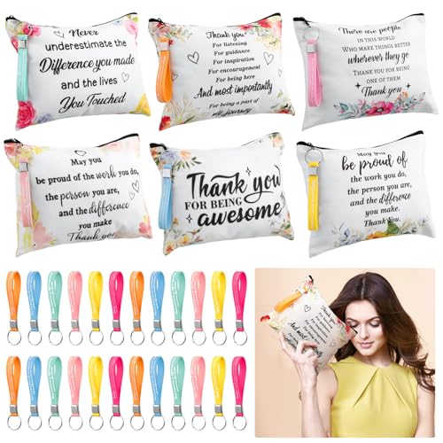 48 Pcs Cna Gifts Inspirational Cosmetic Bag Bulk with Zipper Keychain Cna Appreciation Gifts Bulk Motivational Makeup Bag for Graduation Nursing Assistant Women Teacher Staff Coworker(Delicate Style)
