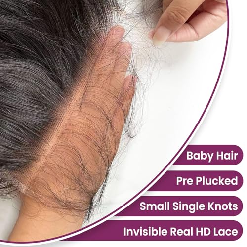 13x6 HD Lace Frontal, 0.11mm Ultra-Thin Skinlike Invisible Swiss Real HD Lace Frontal Closure Pre Plucked with Baby Hair Brazilian Virgin Human Hair Ear to Ear 13x6 Lace Frontal 12 Inch