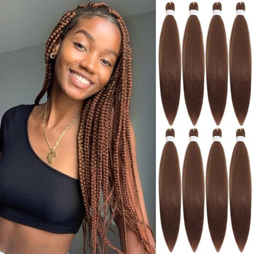 Braiding Hair Pre Stretched 20 Inch 8 Pack Long Professional Pre Stretched Hair For Braiding Soft Yaki Texture Hot Water Setting Synthetic Crochet Braids For Women Girls (20Inch,30#)