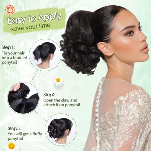Ponytail Extension,10" Claw Clip in Ponytail Extensions Short Curly Ponytail Hairpiece for Women Fluffy Natural Synthetic Pony Tails for Daily Use(Dark Brown)