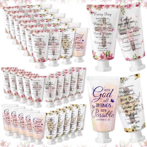 100 Pcs Christian Hand Cream Bulk Gifts for Women Breast Cancer Awareness Favors Bible Verse Lotion Scripture Travel Hand Lotion for Dry Cracked Bulk Religious Gifts for Women (Cross Style)
