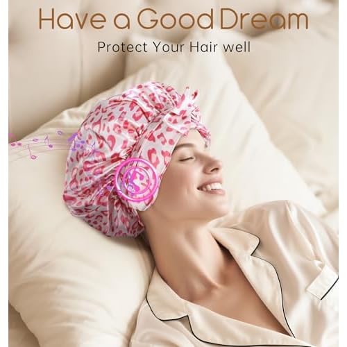 Bluetooth Silk Bonnet for Sleeping Women with Stereo Speaker, Ajustable Sleep Satin Bonnet Ideal Gift for Sleep, Music