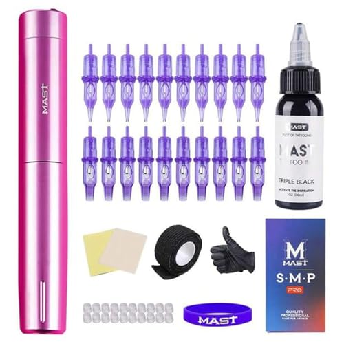 Mast Tattoo Tour Y22 Tattoo Gun Kit Complete Tattoo Machine Kit 20 Pro Cartridges Needles for Beginners