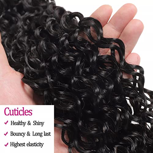Water Wave Bundles with Closure 12A Unprocessed Brazilian Virgin Human Hair(18 20 22 24+16,Free Part) Bundles and Closure Ocean Wave Human Hair Bundles with 4x4 Lace Closure Natural Color