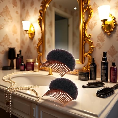 2pcs Brown Women Soft Sponge Foam Hair,Clip Hair Comb Braid Tool Styling Accessories,Base Inserts Bump Up Hair Pads Styling Stick Bun Maker Braid Tool Barrettes
