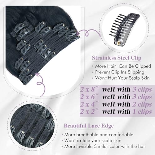 Body Wave Clip In Hair Extensions Real Human Hair Clip Ins For Women 24 Inch Remy Human Hair Extensions Clip Ins 8 Pcs With 18 Clips 120g Natural Black
