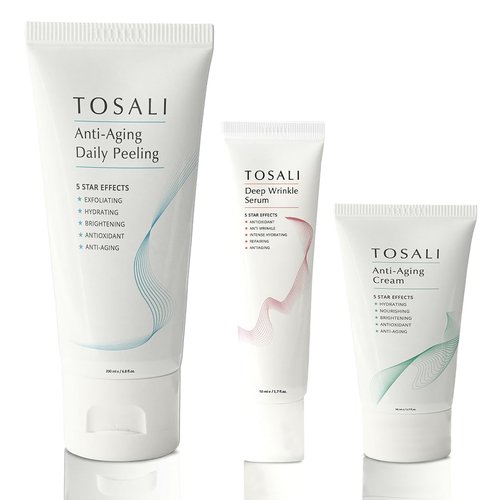 TOSALI Anti Aging Skincare Set – Daily Peeling Mask (6.8 oz), Deep Wrinkle Serum (1.7 fl oz) & Face Cream (1.7 oz) – Hydrating, Brightening, Wrinkle Reduction & Skin Firming for All Skin Types
