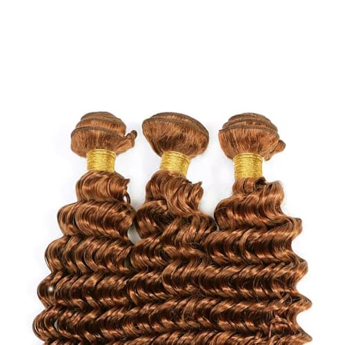 Augfst Brazilian Virgin Human Hair Bundles Color 30 Light Brown Deep Wave Bundles Human Hair 10 12 14 Inch Inch 12A Unprocessed Sewn In Quick Weave for Black Women