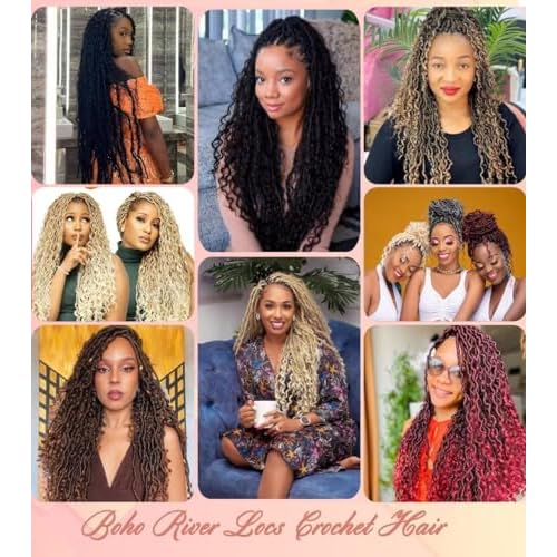 New Goddess Locs Crochet Hair 30inch Long River Faux Locs Braids with Curly End Long Boho Hippie Locs Style Synthetic Hair Extensions (30" 6Packs 1B#)