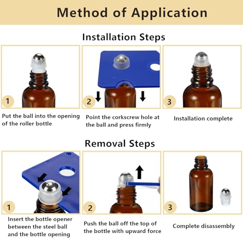 50ML Roller Bottles for Essential Oil, 3 Pack Empty Amber Glass Roller Bottle for Perfume Oil, Roll on Bottles with Stainless Steel Roller Balls, Opener, Funnel and Dropper