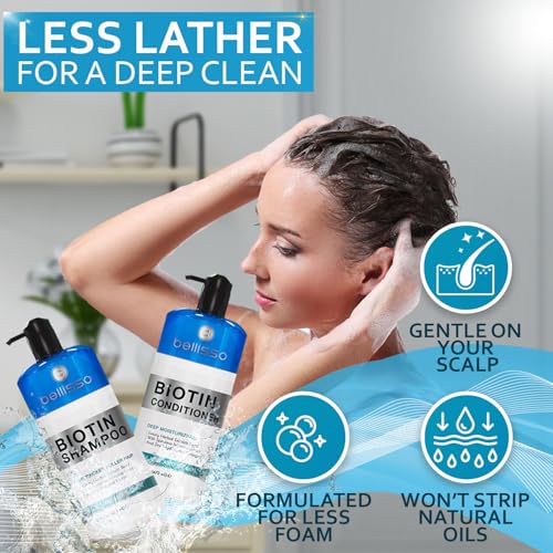 Biotin Shampoo and Conditioner Set - Sulfate and Paraben Free Treatment for Men and Women - Hair Thickening Volumizing Products to Help Boost Thinning Hair with Added Keratin