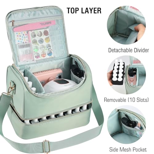 Nail Polish Organizer Case,Nail Storage Organizer Holds Nail Lamp & 50 Bottles Nail Polish,Travel Nail Tech Case,Waterproof Nail Kit Organizer Bag Fits Nail Supplies & Manicure Tools (Green)