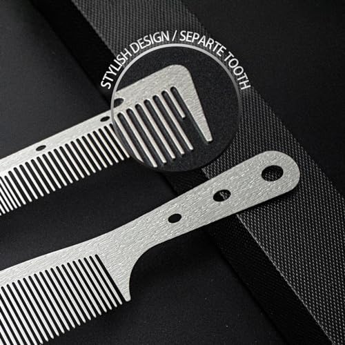 2 Pcs Metal Comb, Stainless Steel Fine Tooth Comb, Unbreakable Teeth Design, Anti Static comb, Heat Resistant, Professional Barber Comb Set, hair combs for men, Wood Grain Design