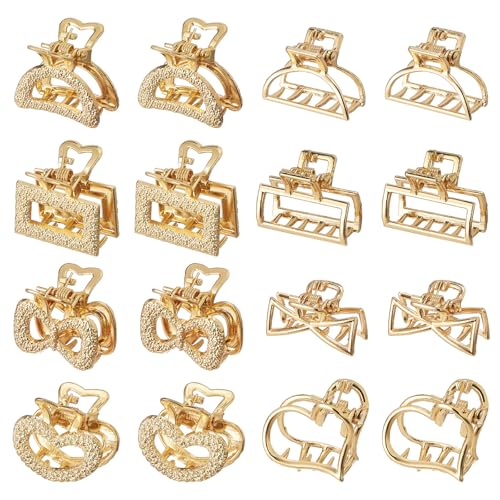 Small Hair Clips for Women 16PCS 0.98" Gold Metal Mini Claw Clips for Women Non Slip Bangs Pins for Thin/Thick Hair(16PCS-Style 9)