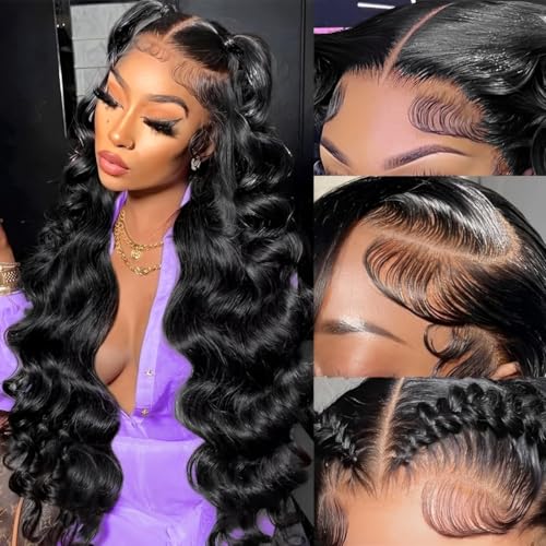 32 Inch 13x6 Lace Front Wigs Human Hair 200 Density Body Wave HD Lace Front Wigs Human Hair Pre Plucked Natural Color Glueless Wigs for Women