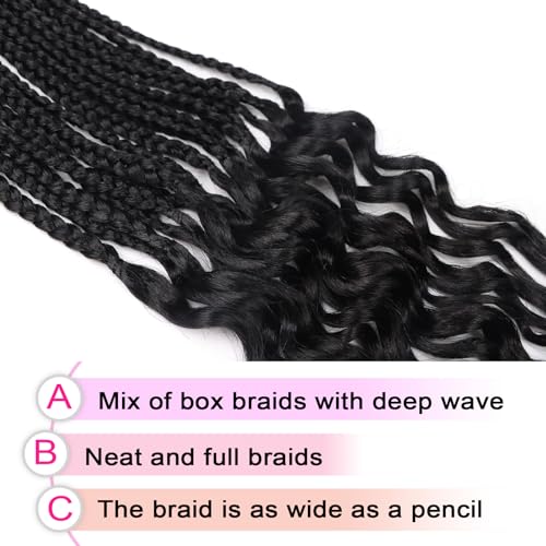 30 Inch Long Goddess Box Braids Crochet Hair for Black Women 7 Packs Box Braids with Curly Ends Pre Looped Wavy Crotchet Braid (1B)