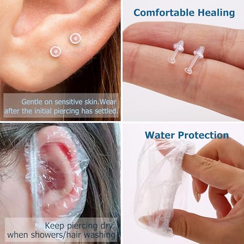 KRFY Ear Piercing Kit Sets, Disposable Stainless Steel Ear Piercing Gun with Preloaded Stud Earrings for Women, Self Pierce Studs Kit Tool, Flat Back Hoop Earrings Cartilage Jewelry Gold Plated/Silver