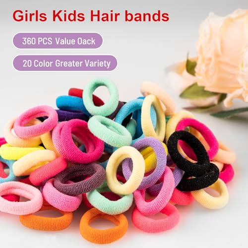 360 Pcs Baby Hair Ties, Small No Damage Elastic Hair Bands for Toddlers, Little Girls and Kids, Soft Ponytail Holders, Baby Hair Accessories(20 Colors)