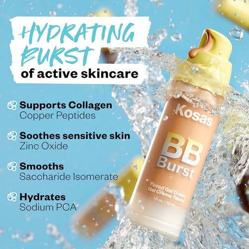 Kosas BB Burst Tinted Face Gel Cream - Supports Healthy Collagen, Smoothes Skin, Hydrates & Moisturizes - Lightweight Buildable Coverage - Light Neutral 12, (1 Oz/30 ML)