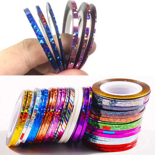 Nail Art Striping Tape Lines Kit 36 pcs 1mm 2mm 3mm Nail Tape Strips for Design DIY Silver Nails Striping Tape (Blue)