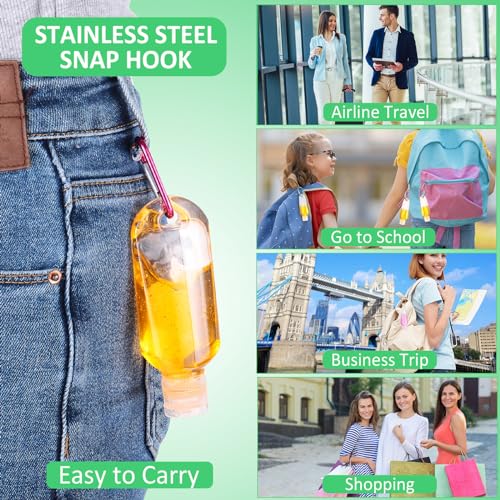 50 Pcs Traveling Bottles with Keychain 2oz Clear Plastic Hand Sanitizer Holder Keychain Empty Refillable Liquid Packing Container Squeeze Plastic Bottle with Lid,Rectangle