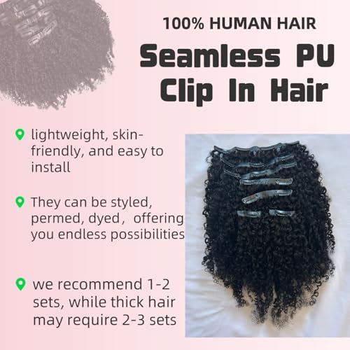Seamless Afro Kinky Curly PU Clip in Extension Real Human hair For Women 7Pcs Seamless Clip ins Full Head 120g Natural Color 22Inch