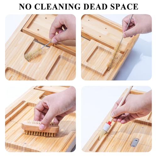 AUTODECO Bathtub Tray, Bamboo Bath Tray for Tub, Expandable Bath Tray with Bamboo Book Stand, Soap Tray, Bathtub & Bathroom Accessories Perfect for Home Spa, Natural Colour