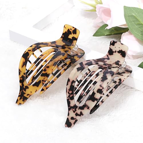 2 Pack Hair Clips for Women French Flat Claw Clips Celluloid Leopard Print Barrettes Nonslip Claw Clips Side Slide Volume Clips for Girls