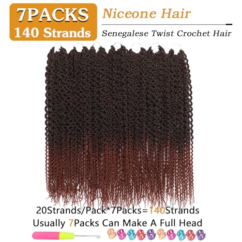Curly Senegalese Twist Crochet Hair Pre-looped 7 Packs Small Twist Crochet Hair for Women 140 Strands Senegalese Twists Hair with Straight Ends Synthetic Crochet Braids(T350, 18 Inch)