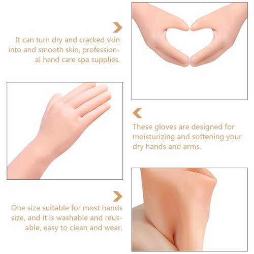 minkissy 1pair Softening Mitten Hands Anti-Cracking Rough Elastic Dead Glove Gel Dry Covers Beige Heal Long Oils Gloves Moisturizing Care for Supplies Hard Remove Skin-Friendly