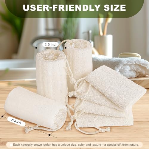 7 Pack Natural Loofah Body Scrubber Sponge, 5 Inches Organic Luffa for Exfoliating & Smooth Skin Cleansing, Ideal for Men & Women, Spa & Shower Use