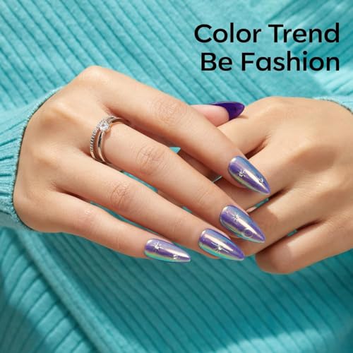 modelones Blue Gel Nail Polish, 15 ML Chameleon Purple Polish Black Holographic Blue Shimmer Glitter Polish Soak Off LED Winter Nail Art Gel DIY Salon Gift
