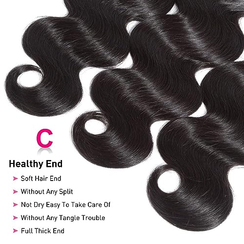 Flady Body Wave 3 Bundles Human Hair 22 24 26 Inch 100% Unprocessed 12A Human Hair Bundles Body Wave 3 Bundles Human Hair Weave Body Wave Human Hair Extensions Natural Color