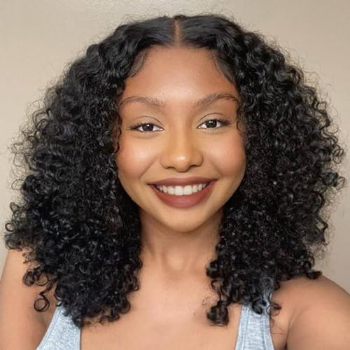 Short Curly Bob Wig Human Hair 13x4 Transparent Lace Frontal Curly Bob Wigs 14 inch 180% Density for Black Women with Preplucked Baby Hair