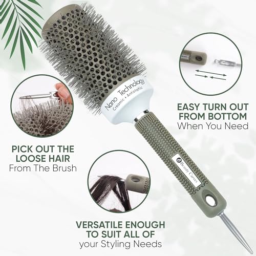 Round Brush,53 mm/2.1Inch Barrel with 2 Clips Round Brush for Blow out with Flexible Nylon 66 Bristles Nano Ionic Heat Resistant Tech for Professional Curling, Styling & Shining Texture