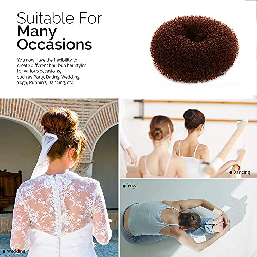 Hair Donut Bun Maker, Ring Style, 2PCS Large 3.5 Inch for Thick and Long Hair (Brown)