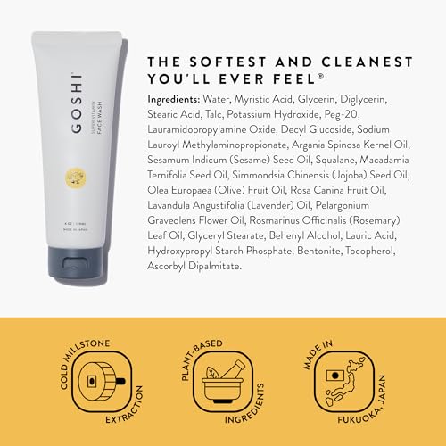 GOSHI Super Vitamin Face Wash for All Skin Types 4 oz - Infused with Vitamin E, Cold-Pressed Sesame Oil, Macadamia and More Plant Extracts - Made in Japan