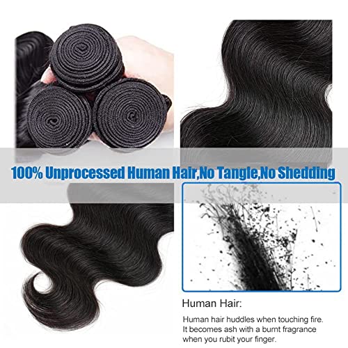 Aomllute 12A Body Wave Human Hair Bundles 22 24 26 Inch 3 Bundles Human Hair Body Wave Bundles 100% Unprocessed Raw Brazilian Virgin Weave Bundles Human Hair Natural Black Color