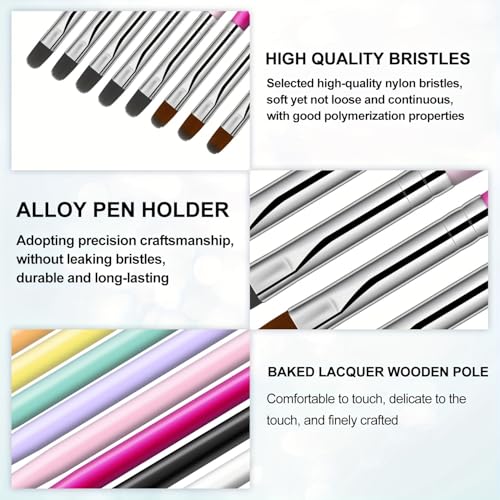 Nail Art Brushes Set,8PCS Uv Gel Nail Brush Poly Extension Gel Brush for Nail Art Nail Design Brush Gel Nail Brush for Nail Extension Nail Powder Nail Art Tips Builder Brush Nail Painting Set