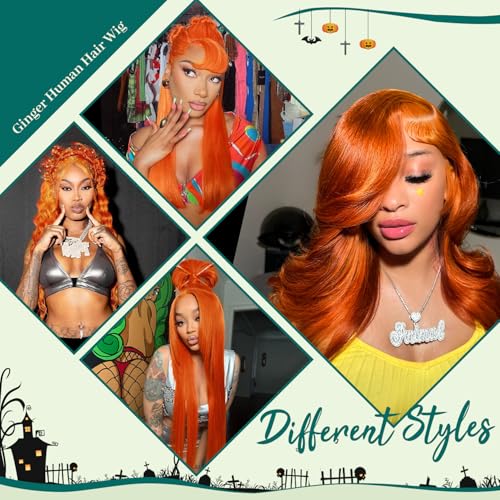 30 Inch 13x4 Ginger Lace Front Wigs Human Hair Pre Plucked Ginger Body Wave Human Hair Wig 200 Density Orange HD Lace Frontal Wigs For Women Color Wigs Human Hair