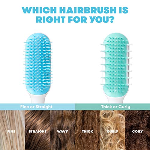 Frida Baby Thick or Curly Hair Detangler Brush for Kids, Toddler Hairbrush Detangles Knots Without Tears or Breakage, Comb Teeth and Bristle Design, White/Blue ,1 Count